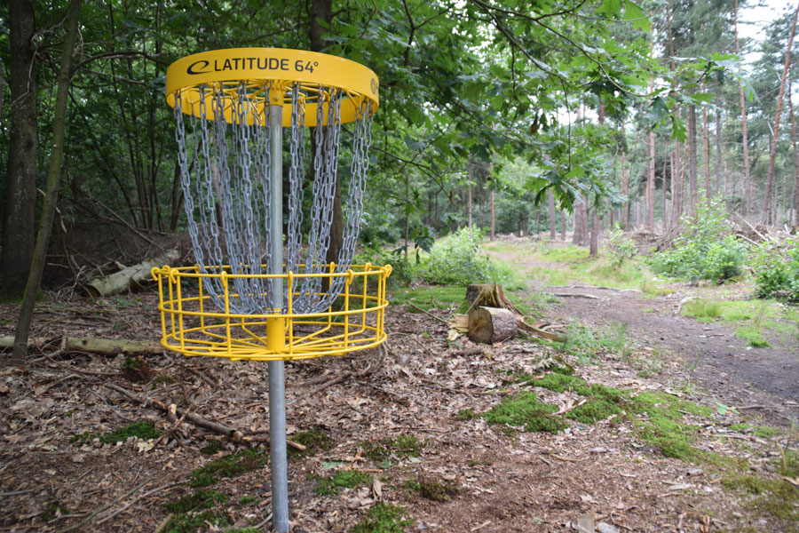 Disc Golf Basket in het bos